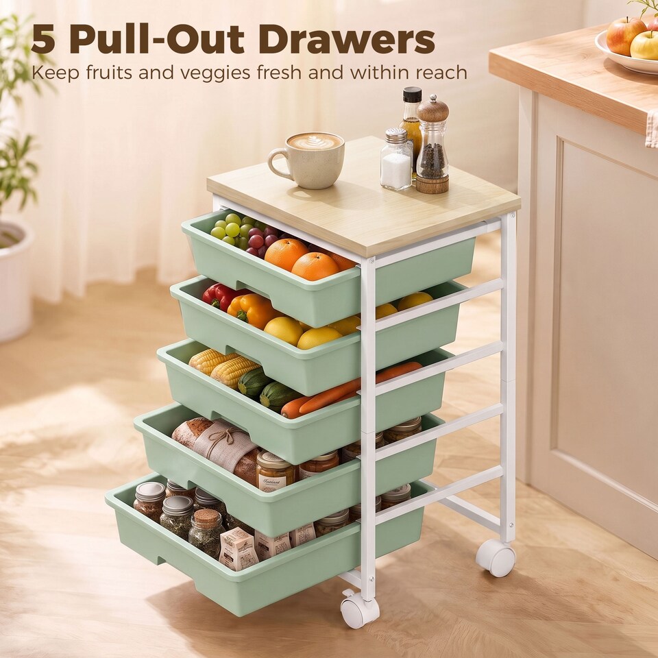 image 1 of HOMCOM 6-Tier Storage Trolley on Wheels with 5 Pull-Out Drawers