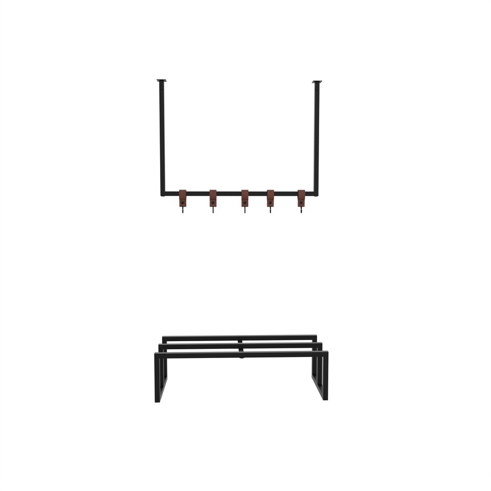 image 1 of Decortie Roya Hall Set Shoe Rack and Hook Rail Black