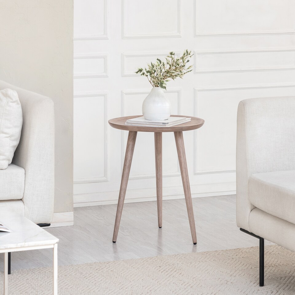 image 1 of Electra Round Solid Mango Wood Side Table for Living Room Bedroom