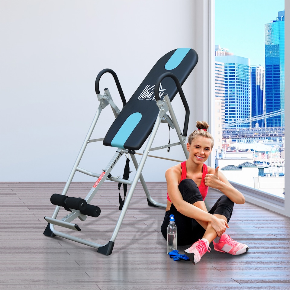 image 1 of HOMCOM Foldable Therapy Gravity Inversion Table AB Exercise Bench Home Fitness