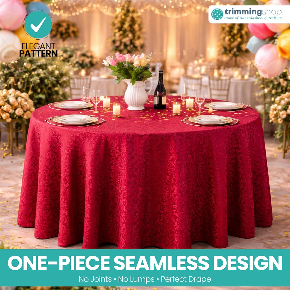 image 1 of Round Damask Table Cloth, Circular Linen Table Cover - 120 Inch