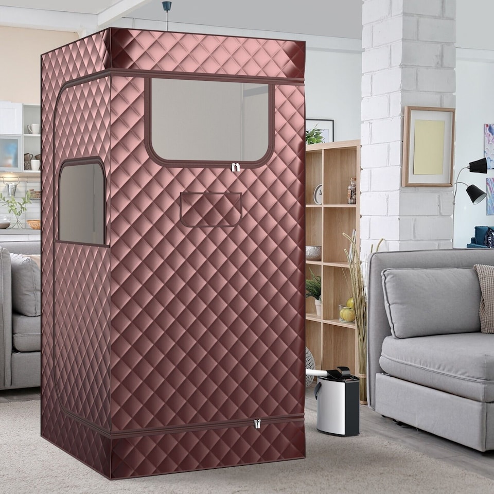 image 1 of COSTWAY Portable Steam Sauna Home Full Body Sauna Box w/3L Steam Generator