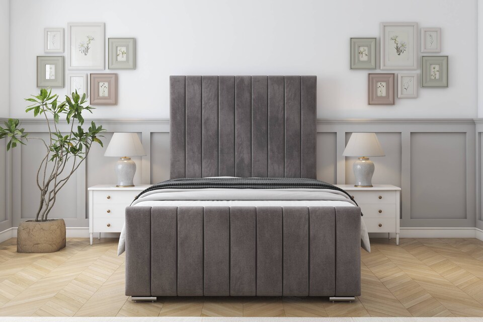 image 1 of Sloomy California Slate Naples Bed Frame With 50" Upholstered Headboard 2'6 Small Single