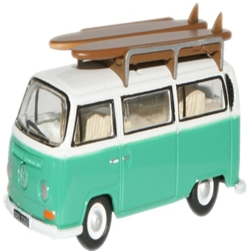 Oxford Diecast VW Bus/Roofrack/Surfboards Birch Green/White