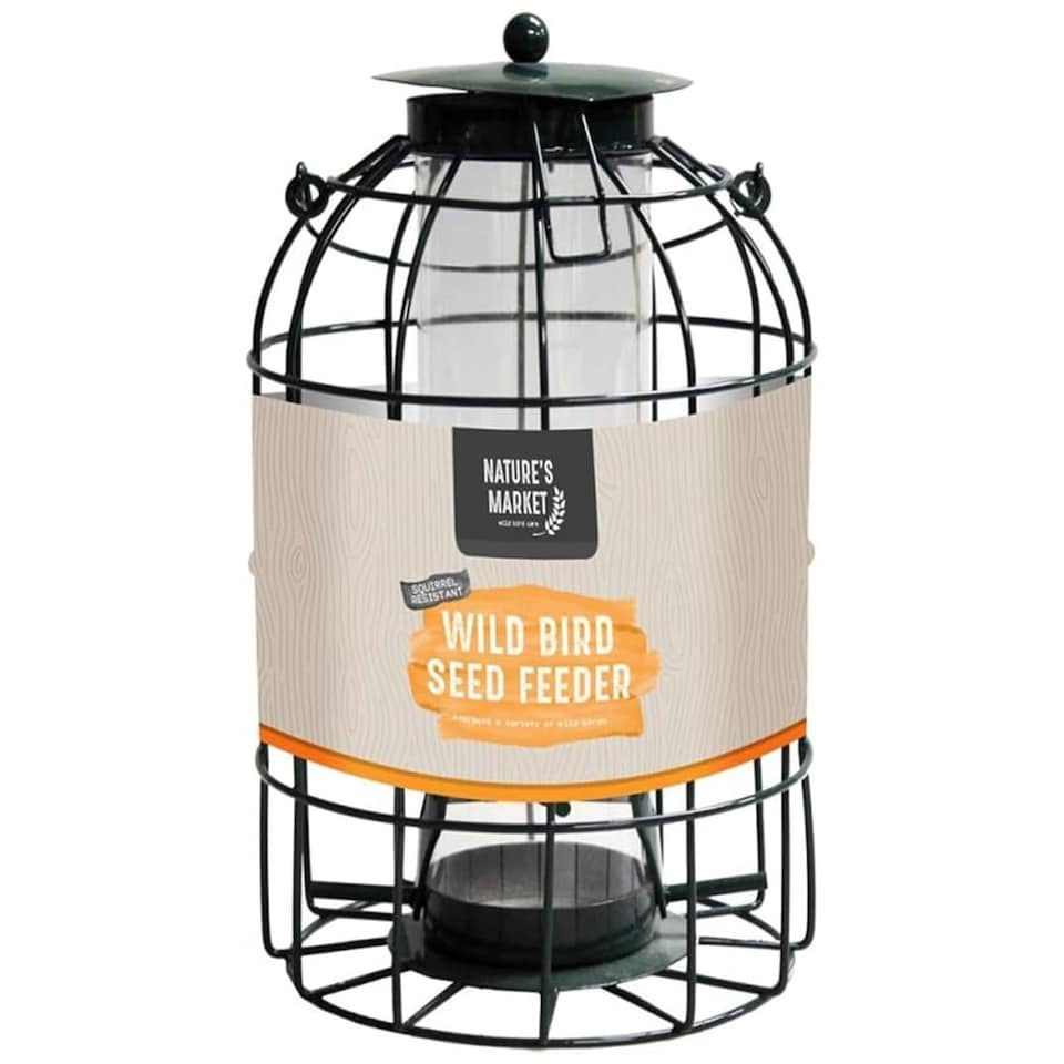 image 1 of Wild Bird Seed Feeder Outdoor Metal Hanging Cage Complete With Squirrel Guard