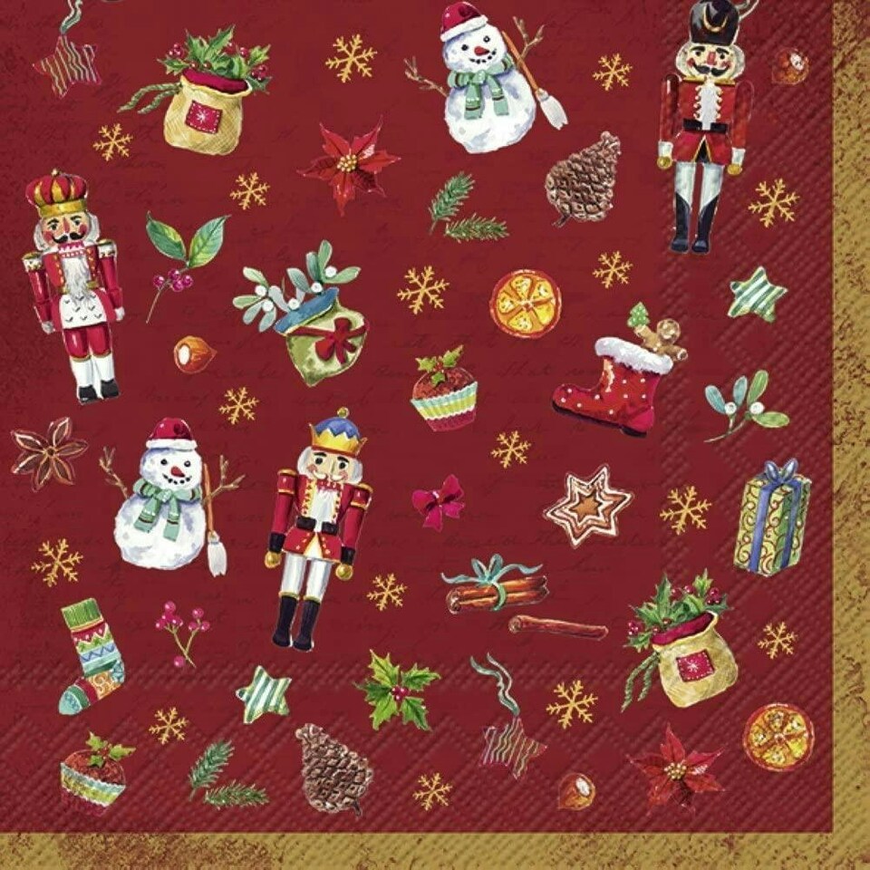 IHR Lunch Napkins Festive Tradition Red  33cm 3ply 20 Pack