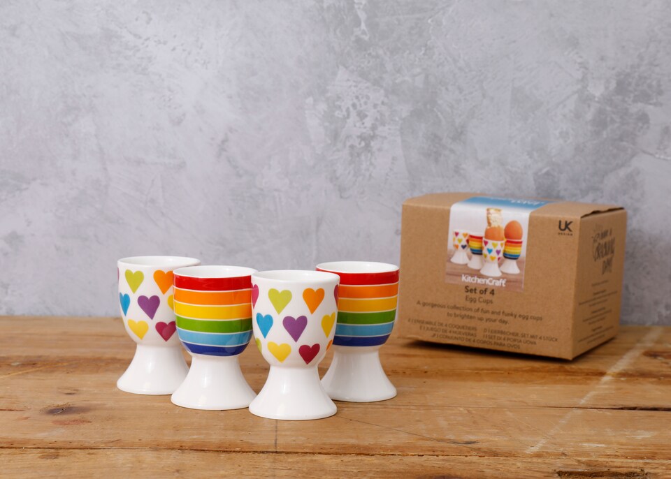 image 1 of KitchenCraft Egg Cup Set Multicolour Heart Striped 4 Piece