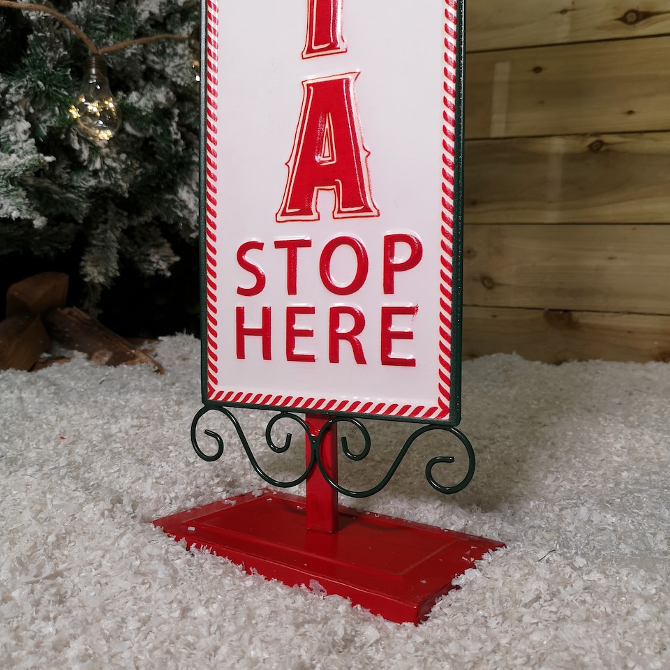 image 1 of 86cm Red and White Santa Stop Here Sign Christmas Decoration