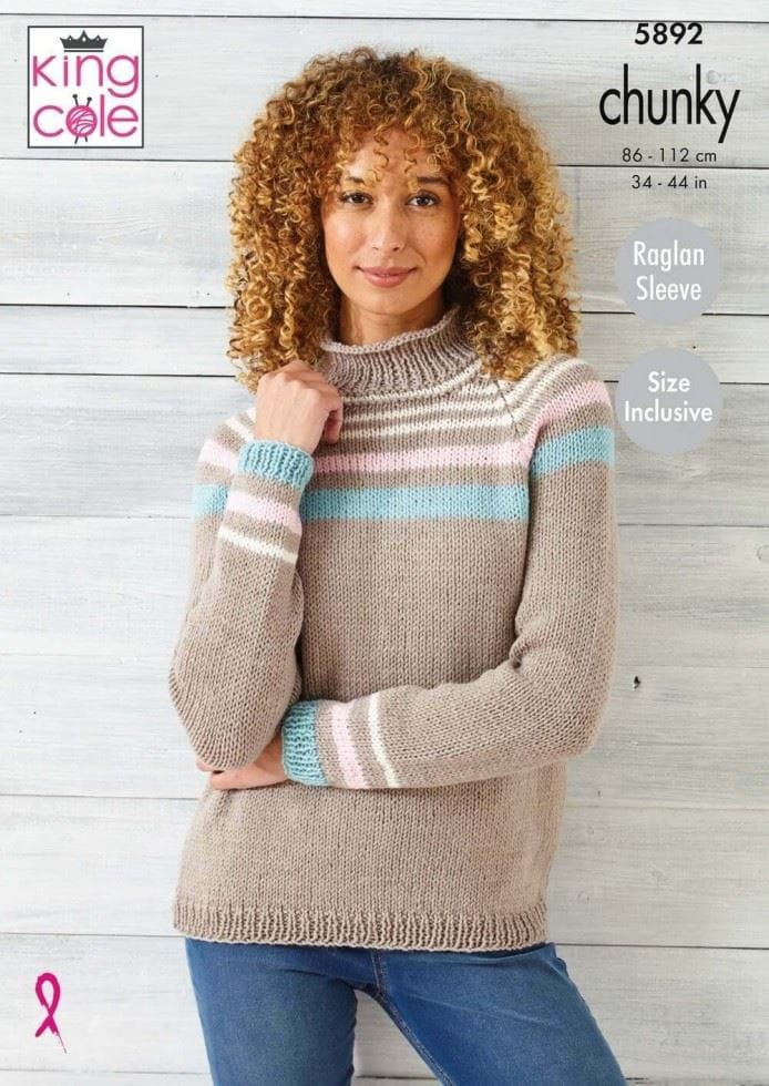 King Cole Wildwood Chunky Knitting Pattern 5892, Sweaters for Women - 34 - 44 Inches