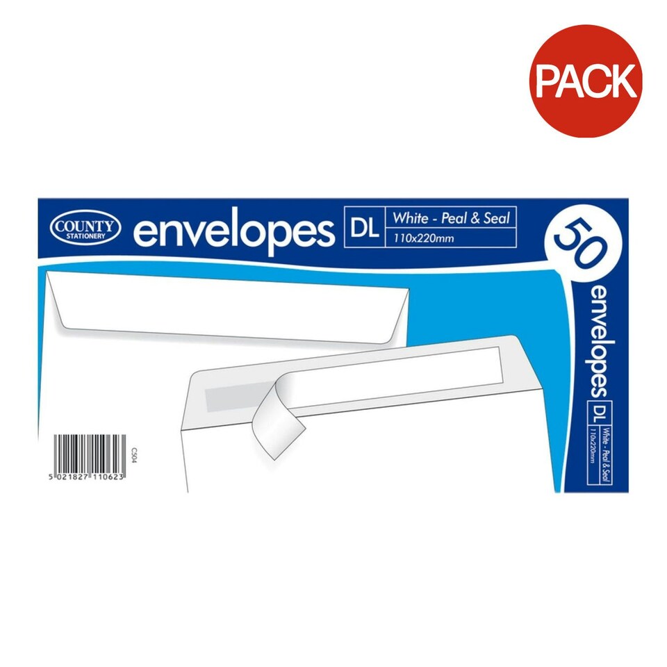 image 1 of County Stationery Self Seal Envelope (Pack of 50) - White - DL