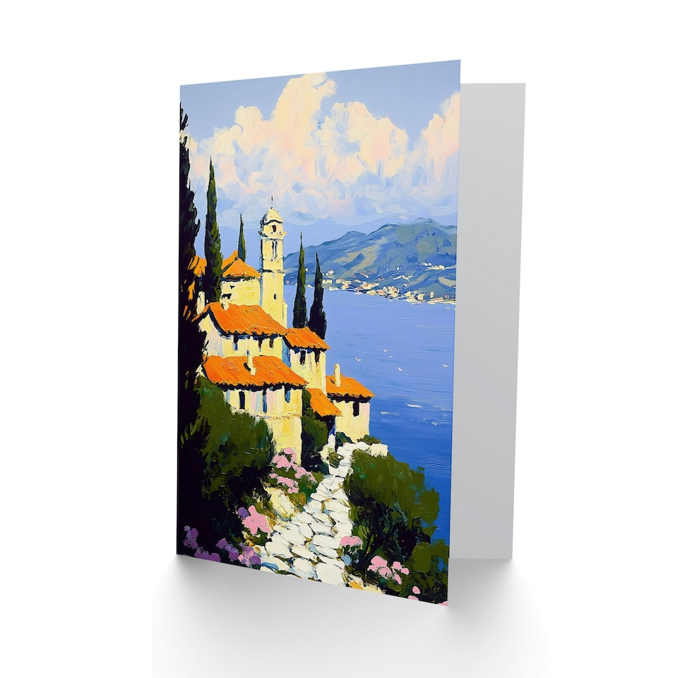 image 1 of Christian Church Coastal Cliff Italy Landscape Birthday Greeting Card