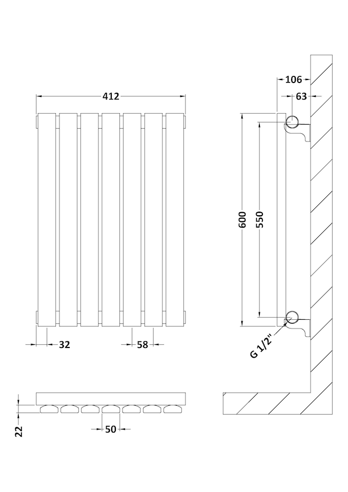 image 1 of Balterley Lucia Square Horizontal Single Panel Radiator | Grey | Anthracite | 1