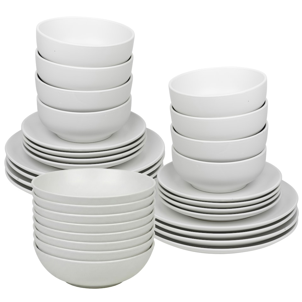 image 1 of Coloured Stone Ceramic Dinnerware Crockery Plates Bowls Dining Set | White | 32 Pcs White | 32