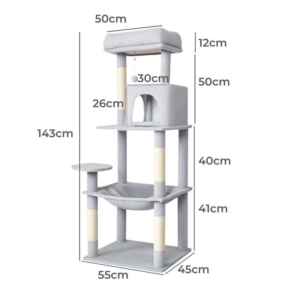 image 1 of Skylos 143cm Cat Tree Multilevel Scratching Post Plush Climbing Tower
