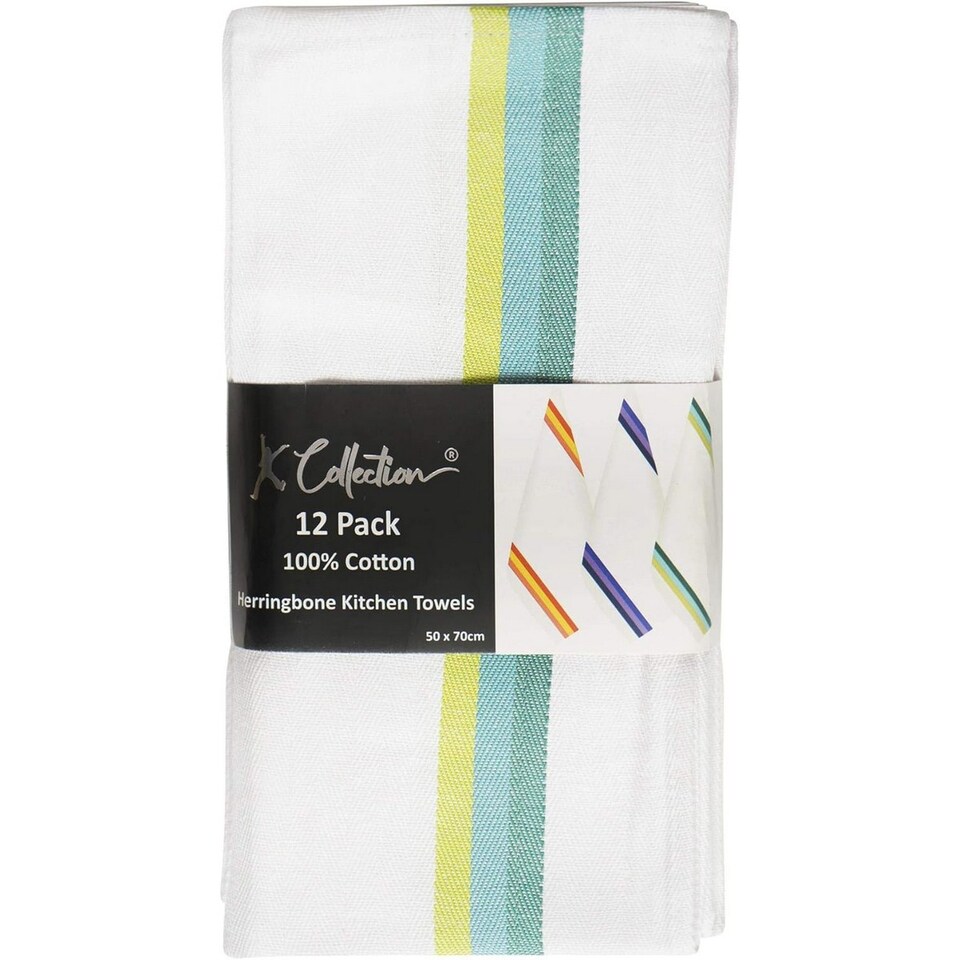 image 1 of K Collection Stripe Tea Towel Set (Pack of 12) | Multi | Multicoloured | One Size | 1