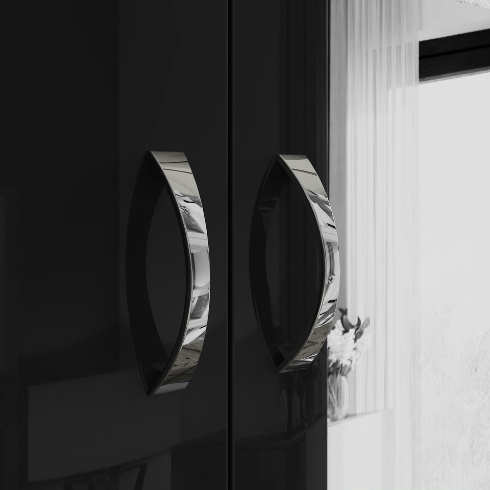 image 1 of FWStyle Chilton 3 Door Wardrobe With Mirror - Black Gloss Front Black