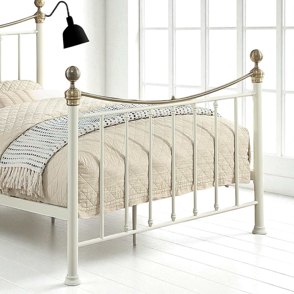 image 1 of Hampstead Traditional Style Metal Bed Frame | White | White & Brass | King