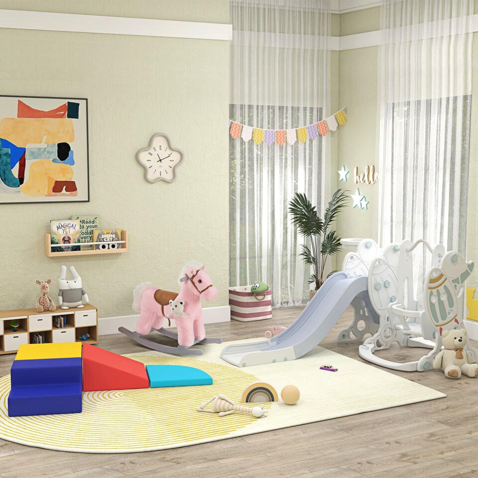 image 1 of HOMCOM Kids Plush Ride-On Rocking Horse Toy Rocker with Plush Toy Realistic Sounds for Child 18-36 Months Pink