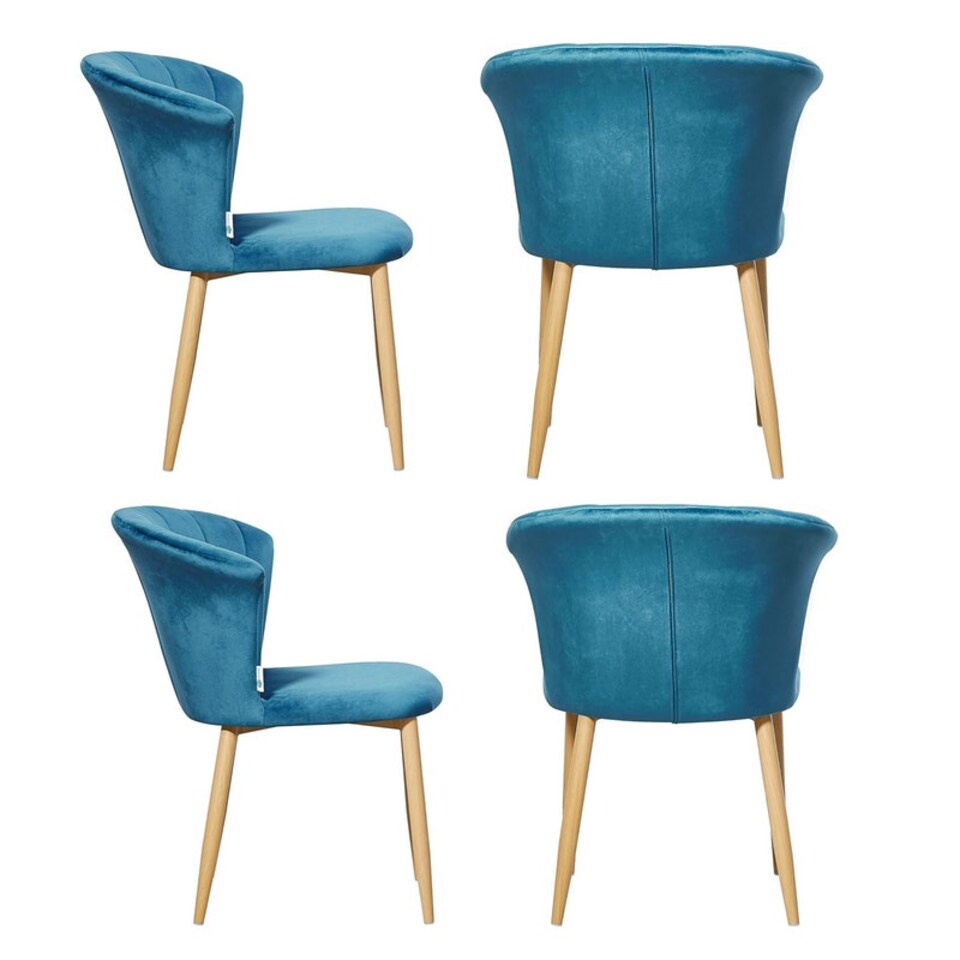 image 1 of Set of 4 Elsa Velvet Dining Chairs with Wooden Legs, Curved Back & Comfortable Seating Blue