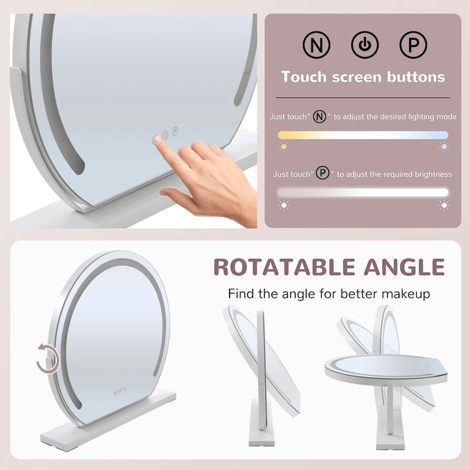 image 1 of Living and Home Round Hollywood Vanity LED Makeup Mirror