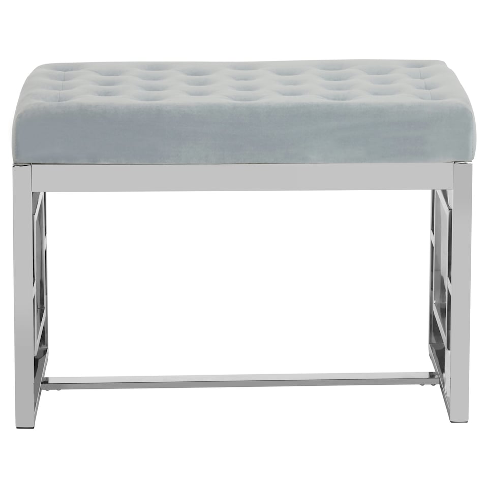 image 1 of Interiors By Premier Stylish Powder Blue Velvet And Silver Bench, Luxe Bench For Outdoor, Accent Dining Bench For Diningroom Silver