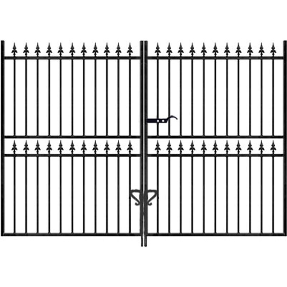 image 1 of Corfe Premium Spear Top Tall Flat Top Double Gate - Steel - Fits Gap 2743 mm x 1778 mm High - Electro Galv./Black Powder Coated | Black | 1