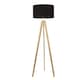 image 1 of ValueLights Jackson Natural Wood Tripod Floor Lamp with Black Fabric Lamp Shade & Bulb | Black