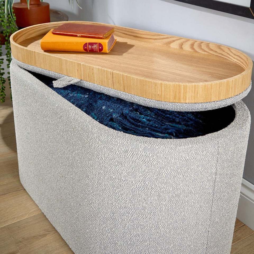 image 1 of Storage Ottoman Reversible Lid Table Boucle Teddy Fur Home Box | Grey | Grey