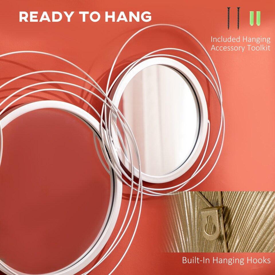 image 1 of HOMCOM Metal Wall Mirrors, 107cm Modern Decorative Silver Mirror Decor Hanging, Home Wall Sculptures for Living Room Bedroom Dining Room | Silver