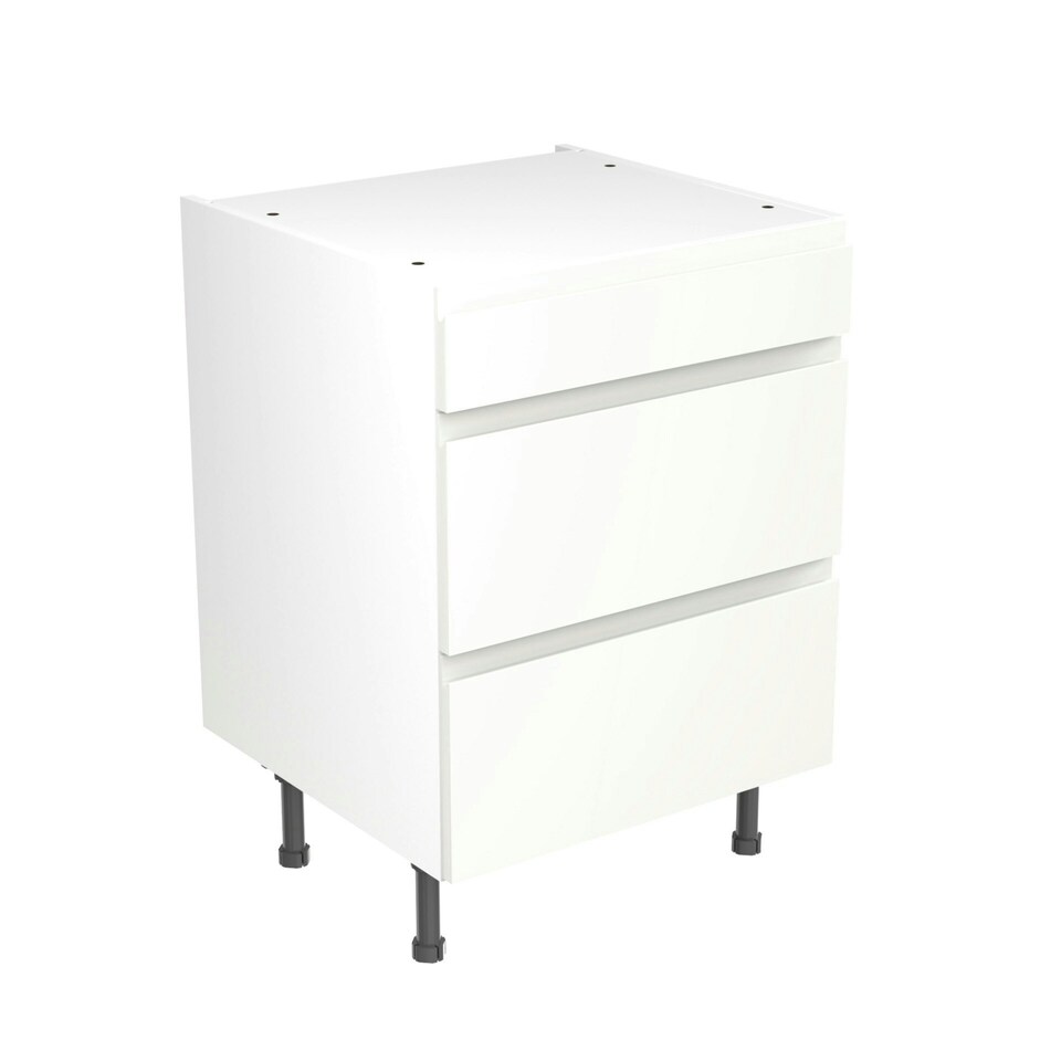 image 1 of 3 Drawer Base Unit 600mm w/ J-Pull Cabinet Door - Super Gloss White White | Super Gloss White