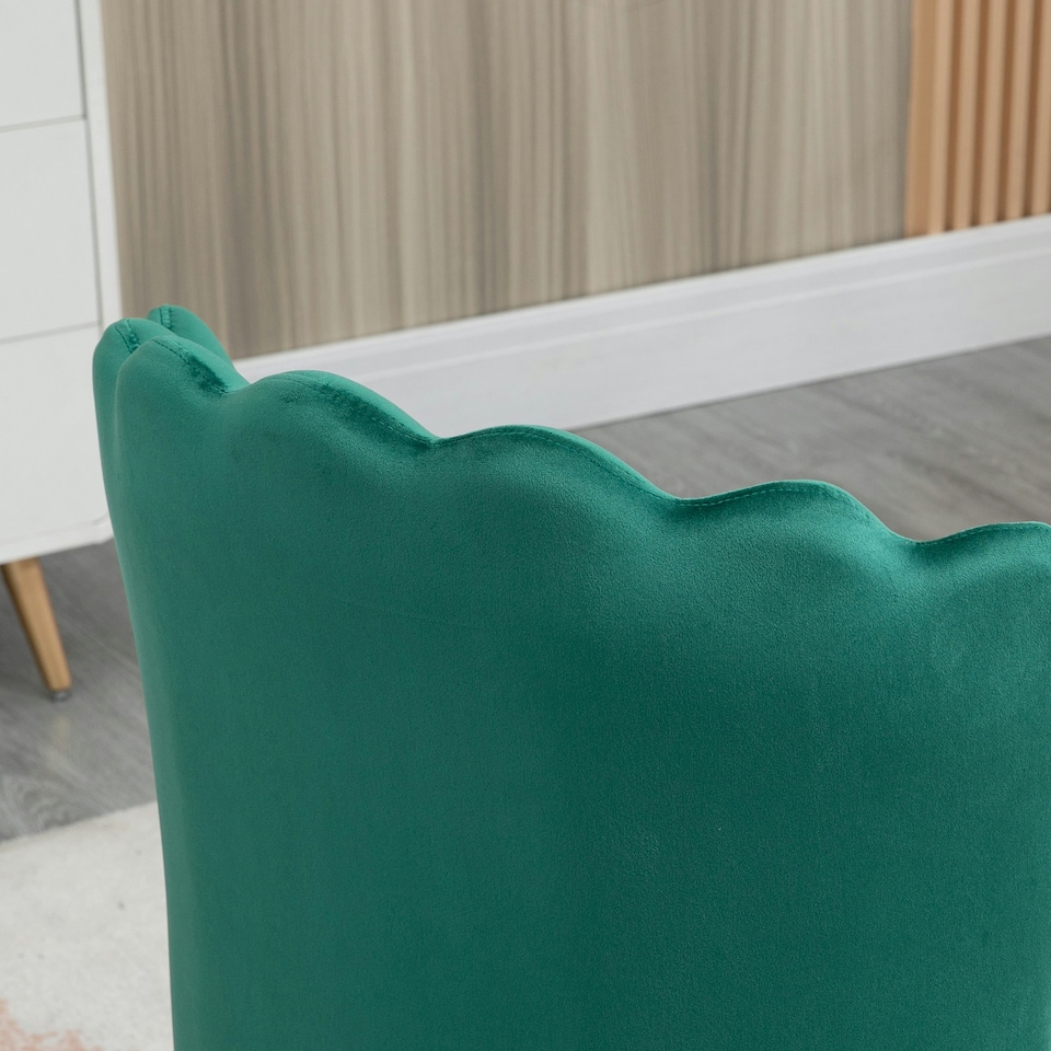image 1 of HOMCOM Velvet-Feel Shell Accent Chair Home Bedroom Lounge Metal Legs Green