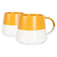 Nicola Spring Ceramic Dipped Flecked Belly Coffee Mugs - 370ml - Mustard - Pack of 2