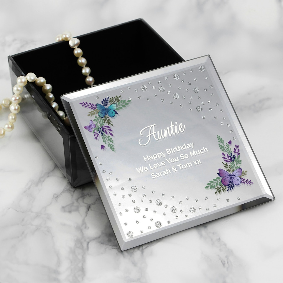 image 1 of Personalised Butterfly Diamante Glass Trinket Box