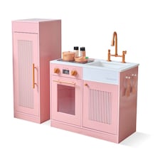 Teamson Kids Little Chef Chester Play Kitchen in Peach with Fridge, Stove, 12 Accessories, Shelves & Hooks