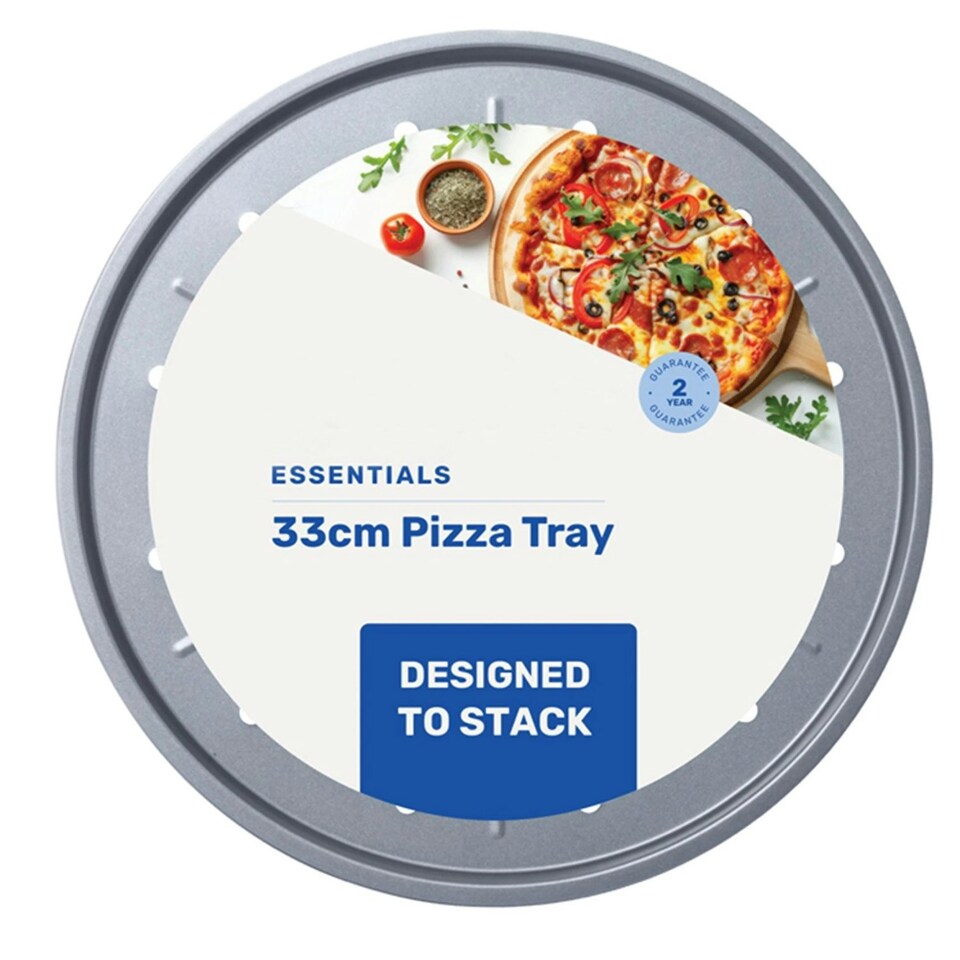 image 1 of 2 x 33cm Non-Stick Easy to Use Large Round Pizza Oven Tray Fridge & Freezer Safe Silver