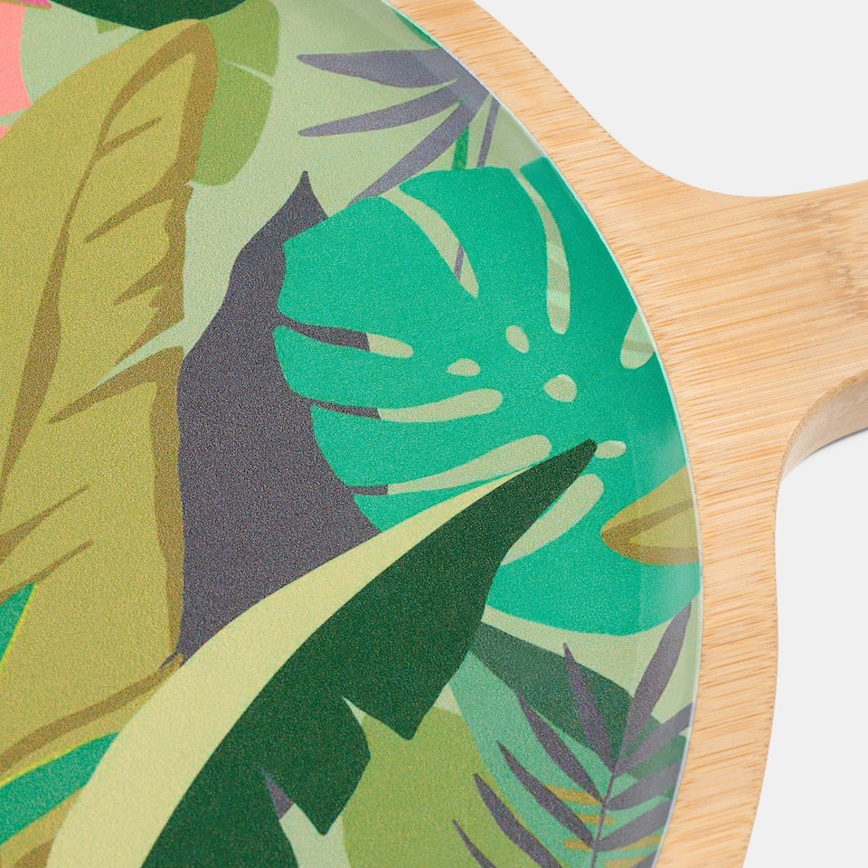 image 1 of OHS Summer Print Bamboo Picnic Serving Board Lightweight Outdoor | Green | Colourful Palm