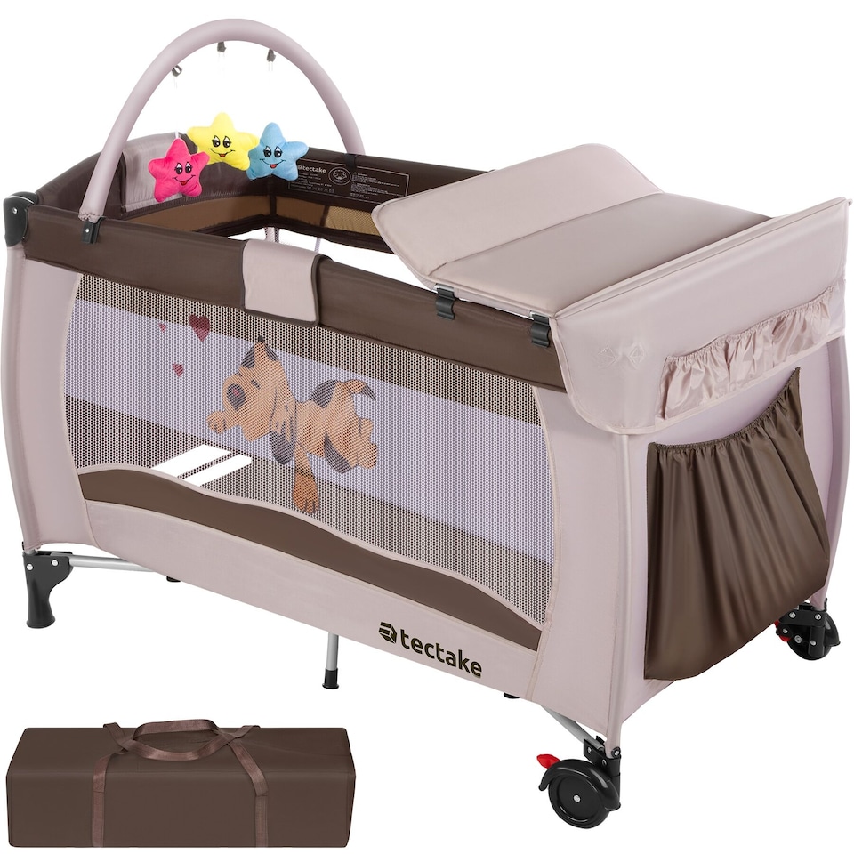 image 1 of Travel Cot Dog - foldable, with changing mat, for children up to 36 months | Cream | brown | 132 x 75 x 104 cm | 1
