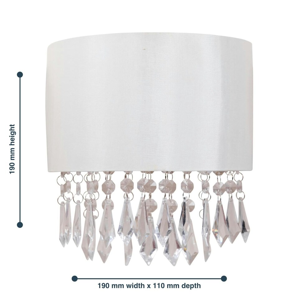 image 1 of First Choice Lighting Set of 2 Jewelled Ivory Fabric Wall Lights With Clear Beaded Crystal Style Strings White | Clear