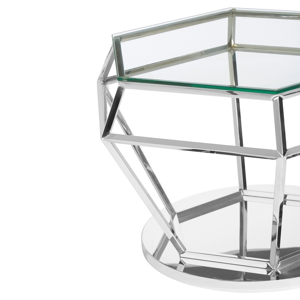 image 1 of Interiors By Premier Contemporary Silver Finish Diamond Design End Table, Elegant End Table, Stainless Steel Frame Bedside Table Silver