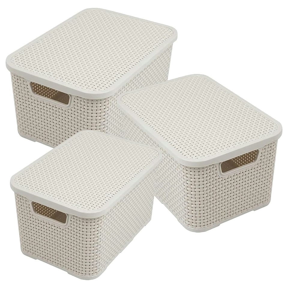 image 1 of 1 x Nature Inspired Cream Home & Office Rattan Effect Storage Basket With Lid Cream