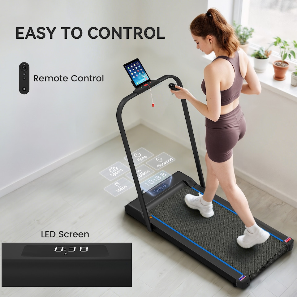 image 1 of SPORTNOW 2.5HP Folding Treadmill Walking Pad w/ LED Display, No Assembly Blue