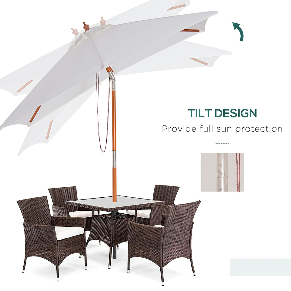 image 1 of Outsunny Wooden Garden Parasol With 6 Bamboo Ribs - 2 x 1.5m