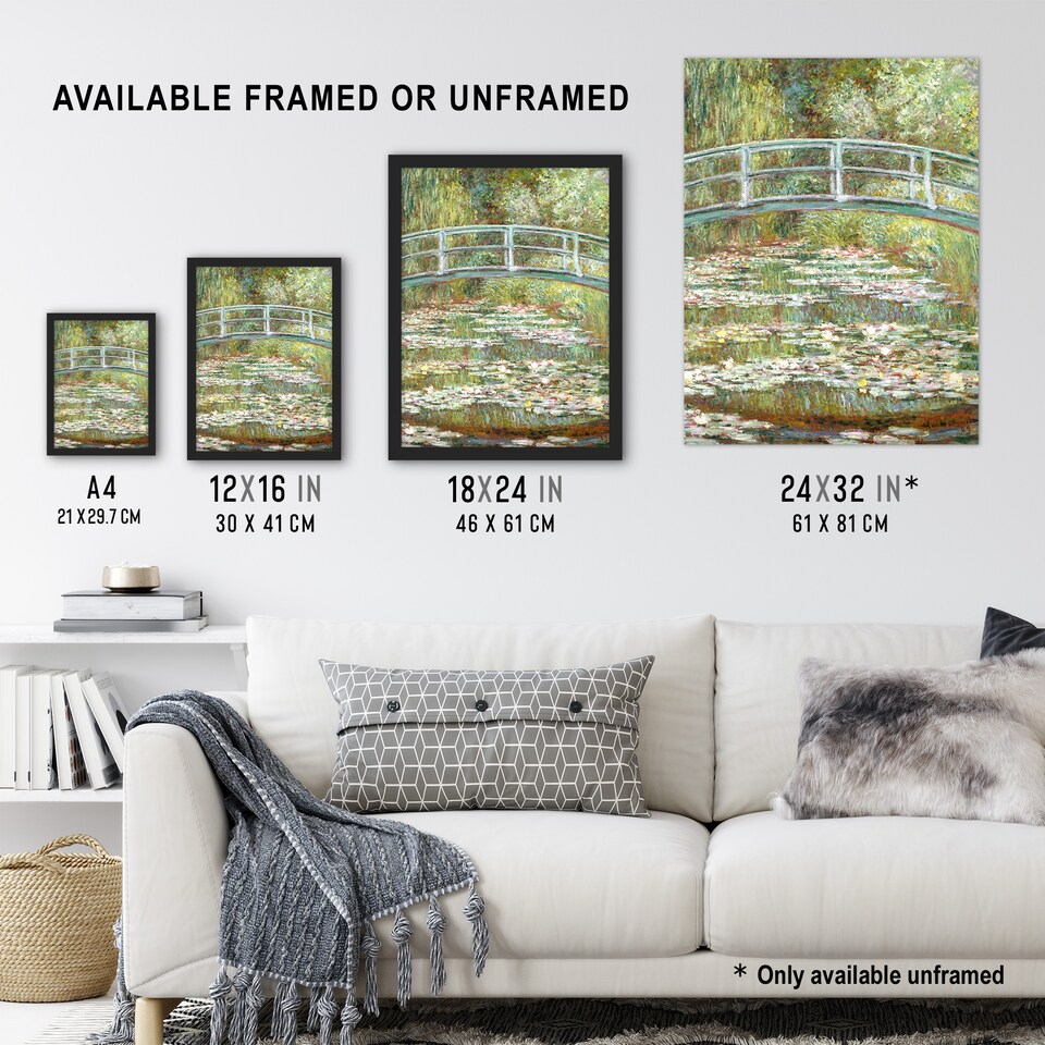 image 1 of Bridge over a Pond of Water Lilies Monet Vintage Huge Wall Art Poster 24X32"