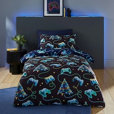 Catherine Lansfield Christmas Gamer So Soft Reversible Duvet Cover Set Navy Blue | Blue | Navy Blue | Single