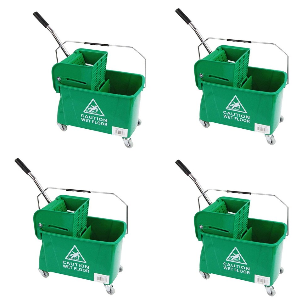 image 1 of 2 x Green Wet Floor 20 Litre Strong Durable Kentucky Dual Bucket & Wringer Floor Cleaning System With Wheels & Handle