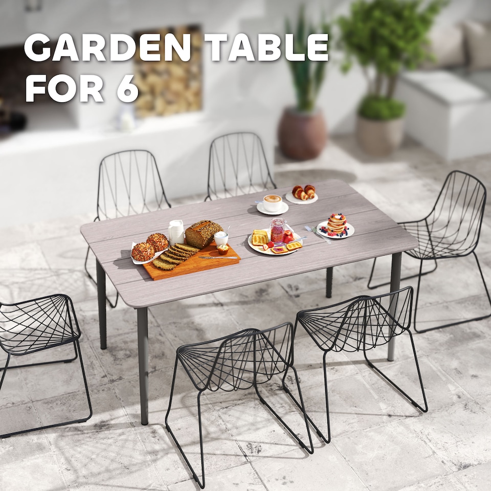 image 1 of Outsunny Garden Table, Outdoor Dining Table for 6 People, 160 x 90 x 74 cm, with Rust Resistant Metal Frame, WPC Top, for Balcony, Terrace, Light Grey | Grey