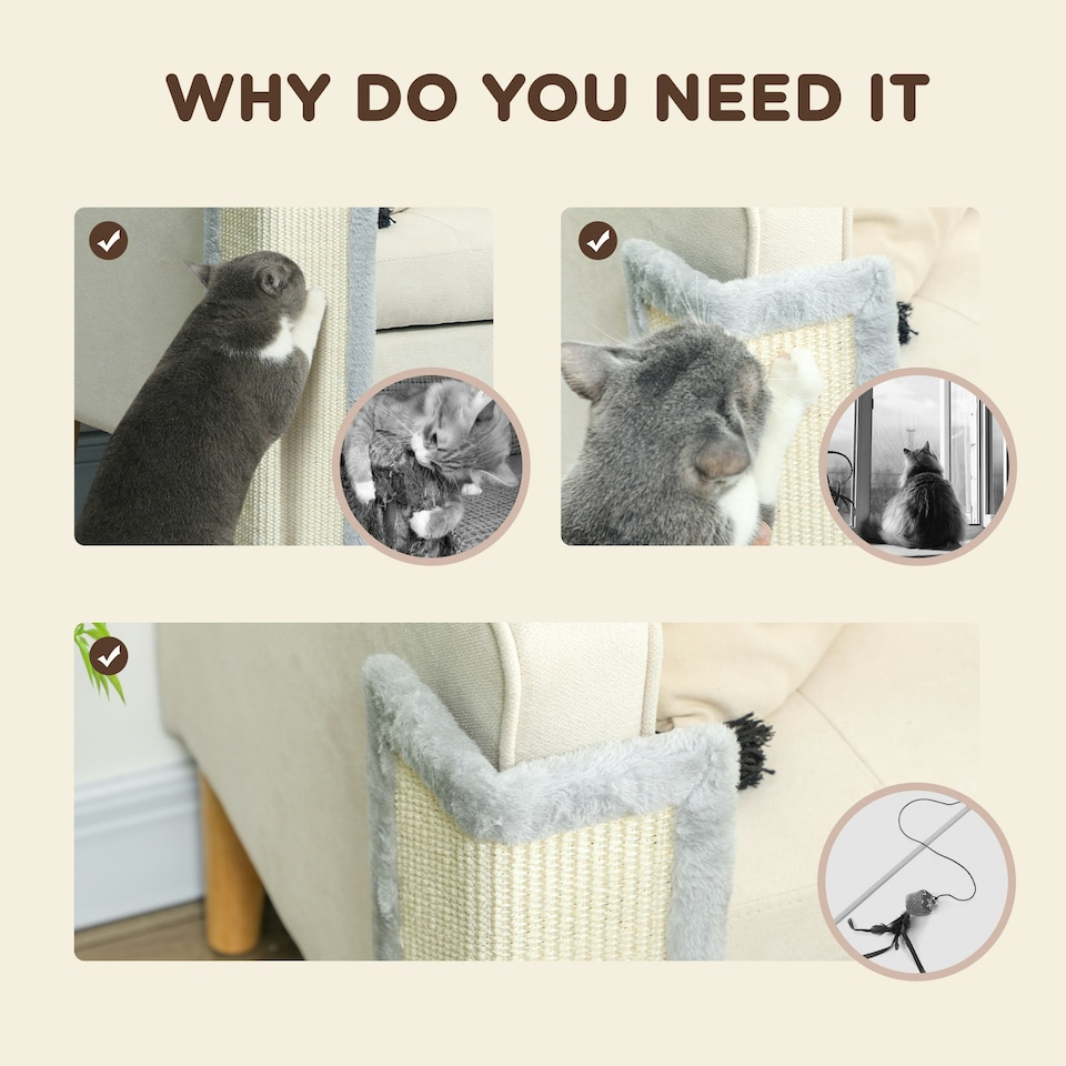 image 1 of PawHut 56cm Corner Cat Scratching Post with Sisal Scratching Pad, Grey