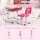 image 4 of COSTWAY Height Adjustable Kids Study Table and Chair Set with Tilting Tabletop-Pink