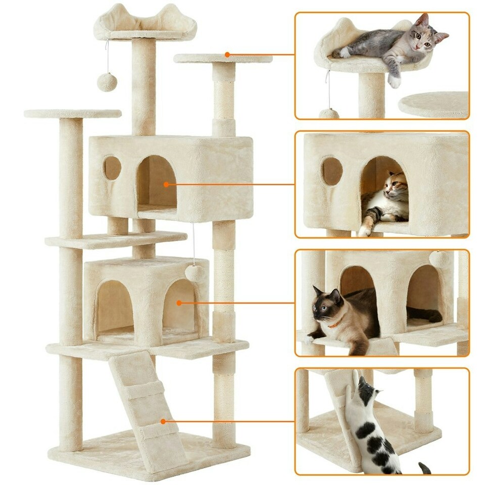 image 1 of Yaheetech 177 cm Cat Tree Tower with Condos and Scratching Posts Beige