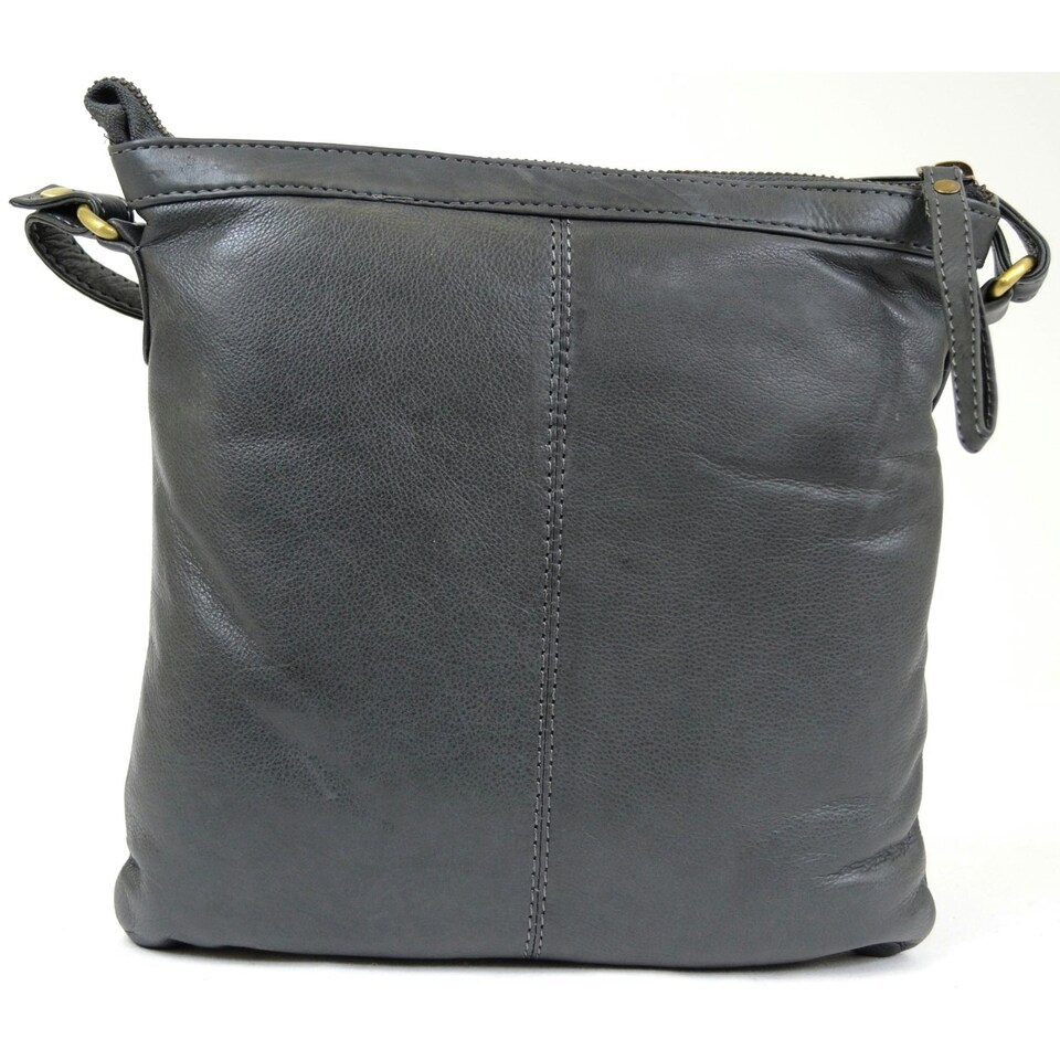image 1 of Butter Soft Premium Leather Cross Body Bag, Adjustable Shoulder Strap Grey | Charcoal